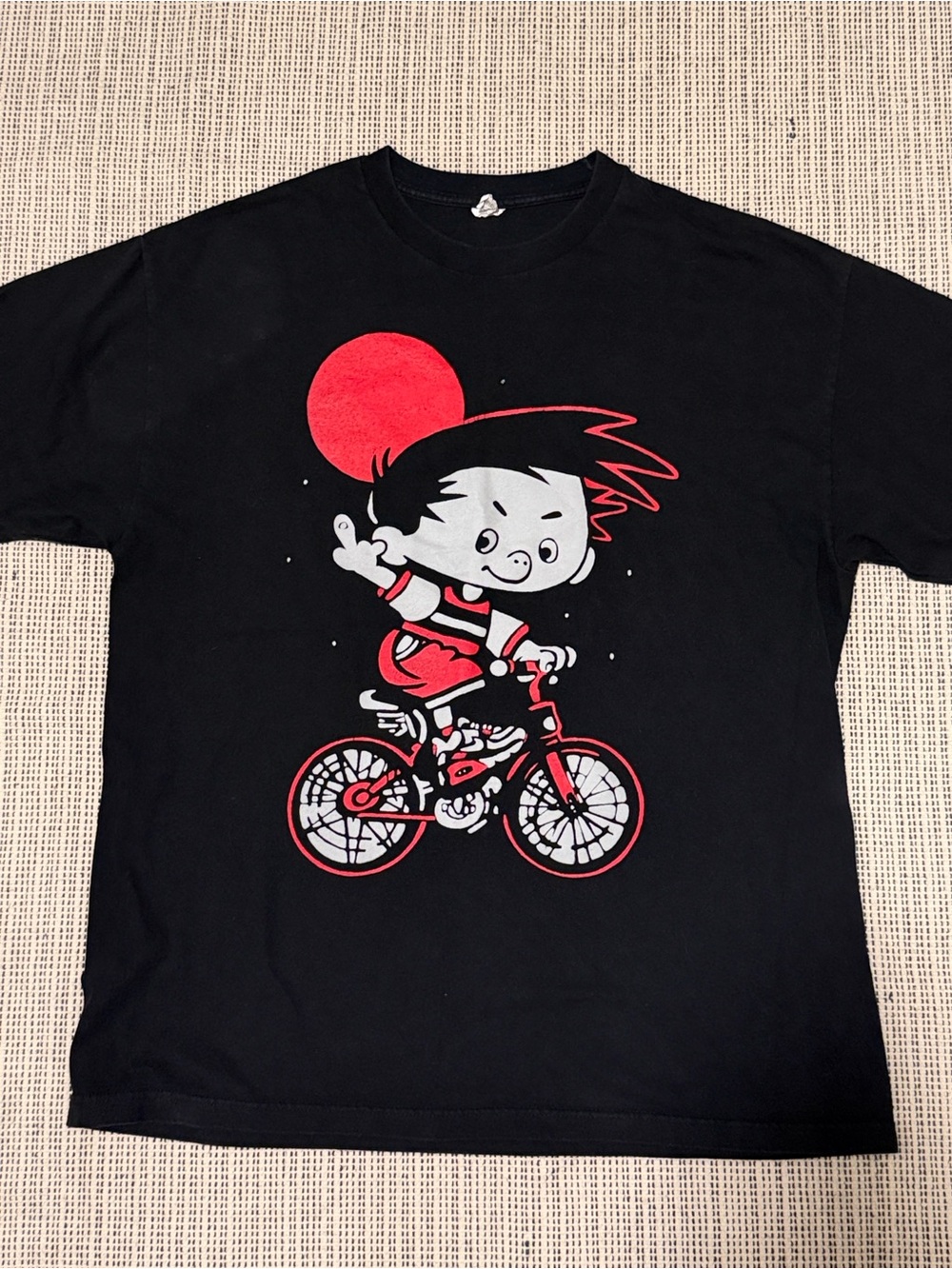 Preowned Kids XL Black Graphic Tee with Red Bicycle Design
